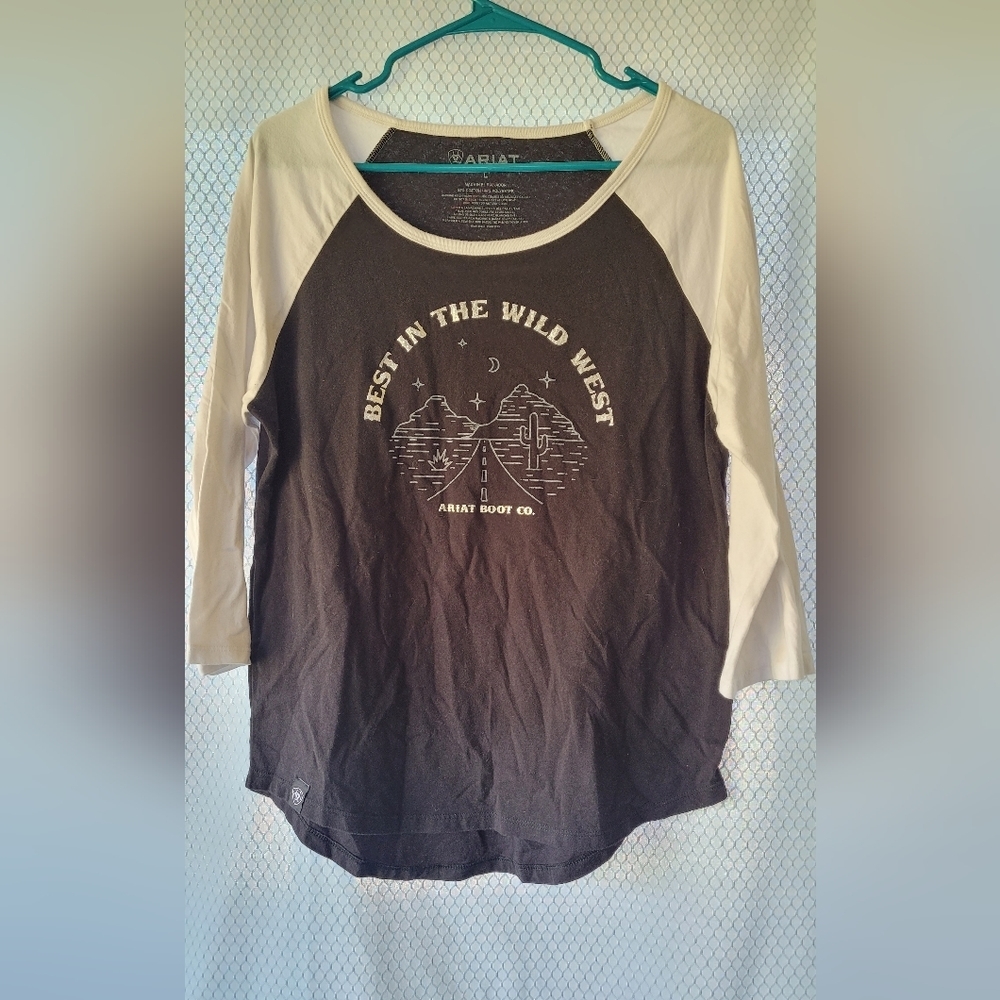 Ariat "Best In The Wild West" Baseball Tee Western Graphic Shirt Women’s L - Picture 2 of 6